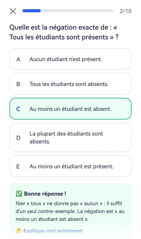 Question de logique corrigée : le coach explique la bonne réponse