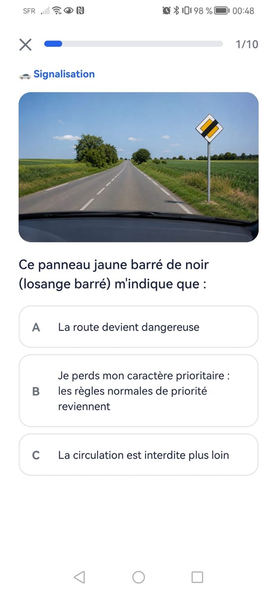 Question du Code de la route : mise en situation visuelle en conditions réelles
